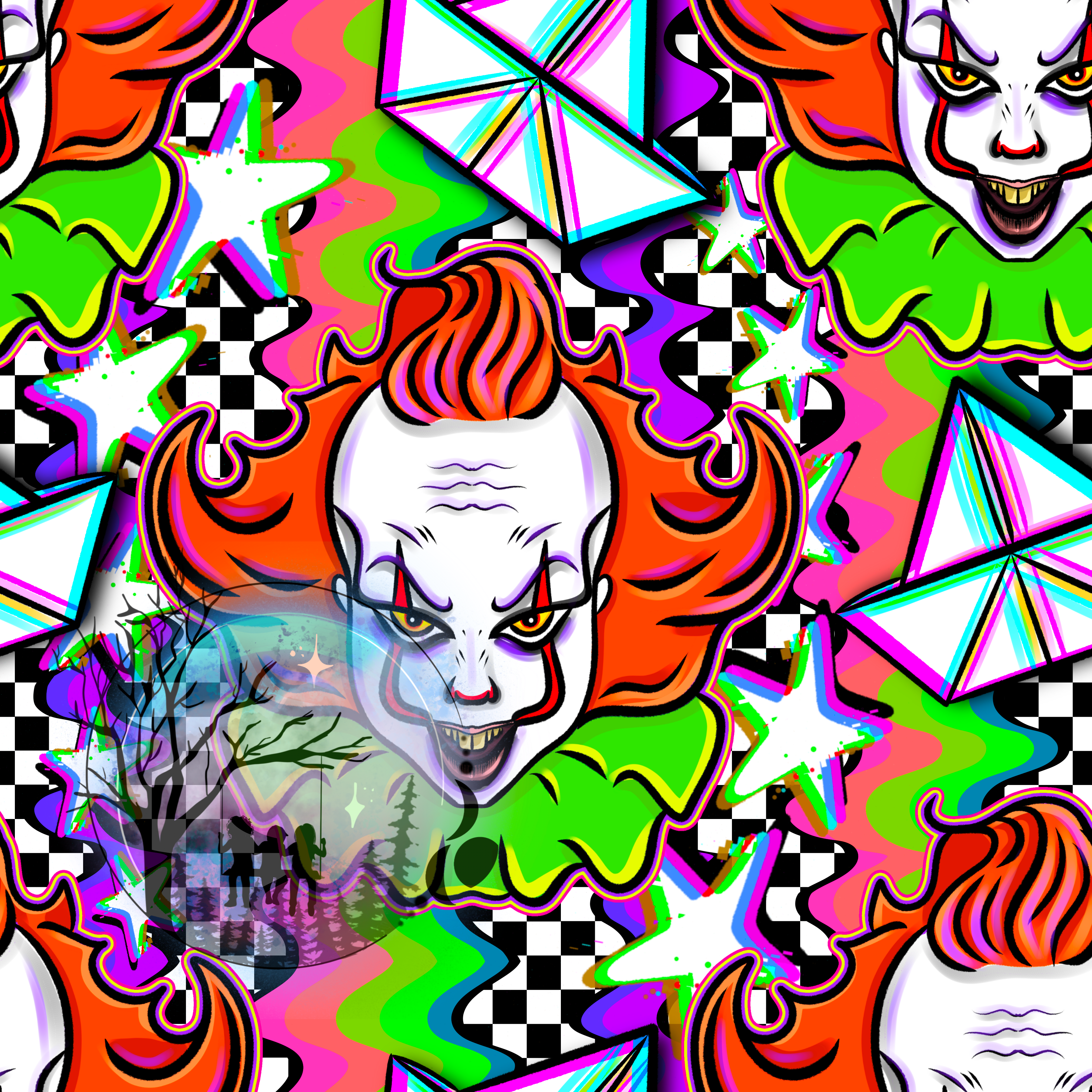 Neon Horror Circus Clown-Adult