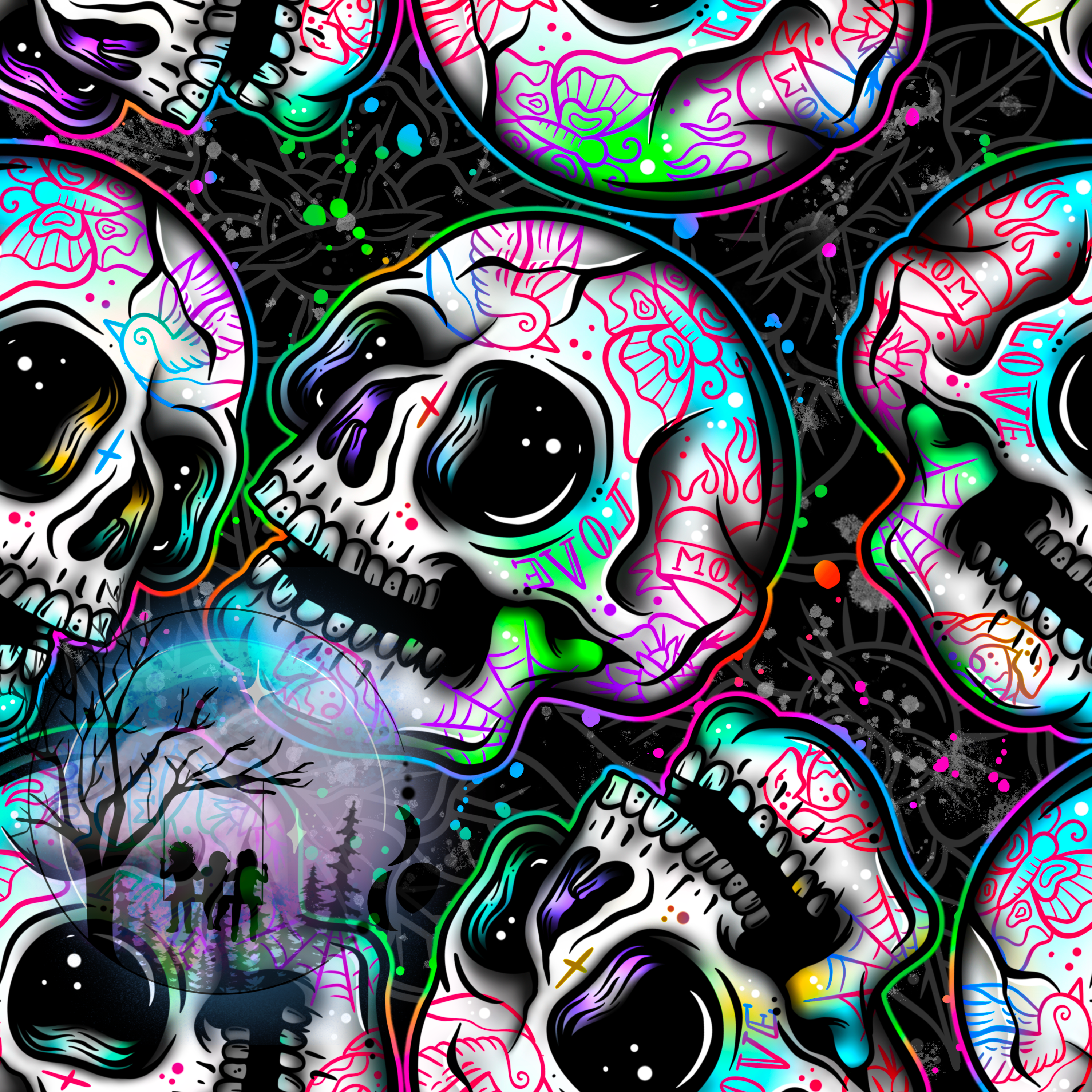 Floral Skulls Neon